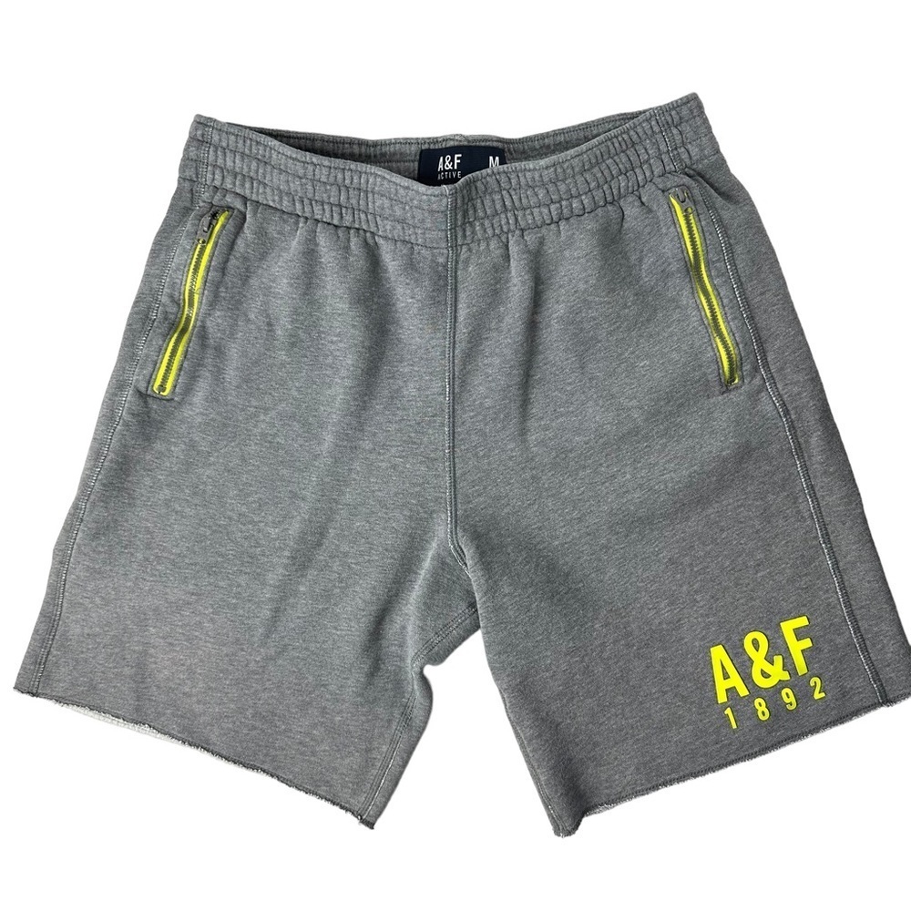A&F Athletic Gray Drawstring Waist Raw Hem Zipper Pocket Gym Shorts